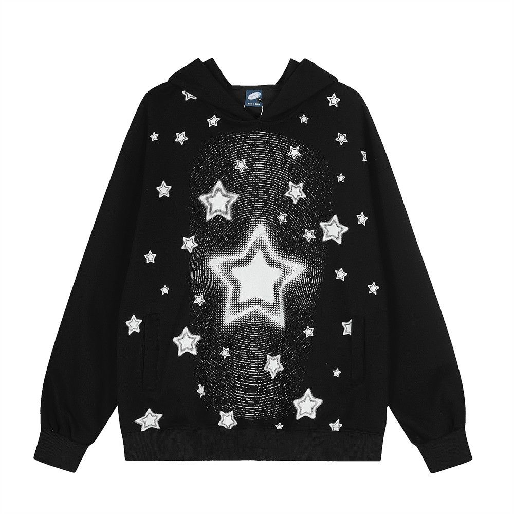 Five-Pointed Star Full Sky Design Vibe Trendy Brand High Street Niche Pullover Sports Hoodie For Men_viptrois.com