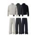 Waffle-Knit Zip-Up Hoodie & Straight-Leg Pants Set – Unisex Polyester Lounge Wear (S-XL) – Winter Comfort, Streetwear Minimalist_viptrois.com