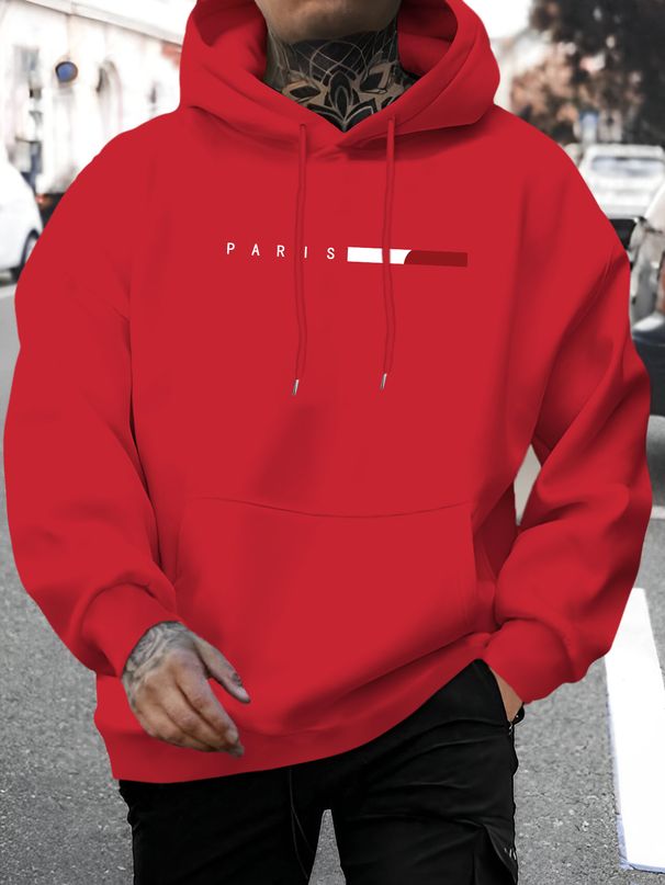 Men's Autumn And Winter Casual Fashion Loose Hooded Sweatshirt Paris Letter Print Warm Long Sleeved Pullover_viptrois.com