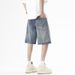 Men's Clothing Denim Beach Shorts Summer Trendy Loose Semi Elastic Stitching Shorts_viptrois.com