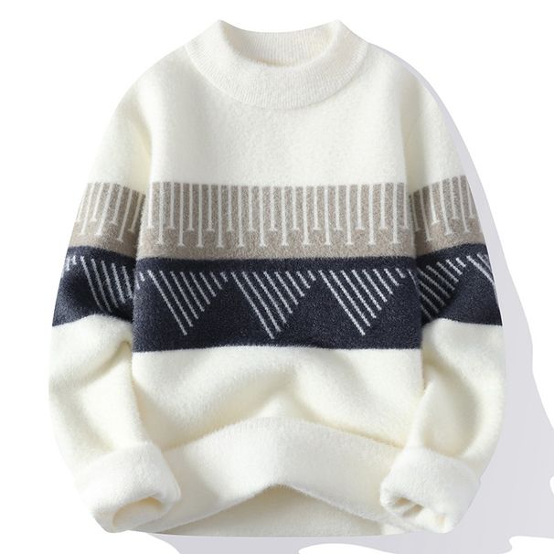 2026 Men's Fleece Sweater Autumn And Winter Base Layer Sweater Thickened Half-High Collar Knit Sweater_viptrois.com