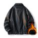 Leather Jacket Men's Leather Jacket Fleece Thickened Casual Jacket Korean Version Green_viptrois.com