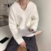 Pure Autumn Winter French Style Large V-Neck Knitted High-End Loose Long Sleeve Sweater For Men With Design Sense Solid Color_viptrois.com