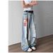 American High Street Vibe Washed Ink Splashed Ripped Jeans For Men Trendy And Fashionable Letter Embroidery Loose Straight Trousers_viptrois.com
