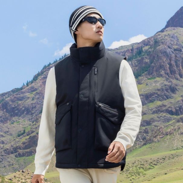 Loom Men's Stand Collar Down Casual Loose Thickened Warm Vest Fleece Lining, Customizable With , Workwear_viptrois.com