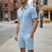 Men's Solid Jacquard Zip-Up Collar Short Sleeve Polo & Shorts Casual Set – Lightweight Summer Outfit With Chest Pocket_viptrois.com