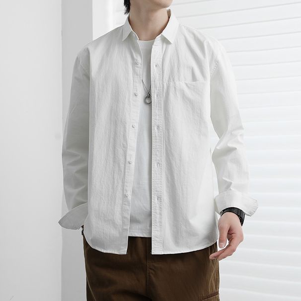 Pure Cotton Men's Solid Color Shirt, Light Business Professional Dress, Versatile Long Sleeved Shirt_viptrois.com