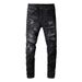 Men's Clothing European And American Men's High Street Black Jeans Men's Hand Worn Multi Patch American Style Small Feet Trendy Brand 669_viptrois.com