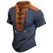 Vintage Drawstring Stand Collar Polo Shirts Summer Men Casual Short Sleeve Tops For Mens Retro Patchwork Polo T Shirts_viptrois.com