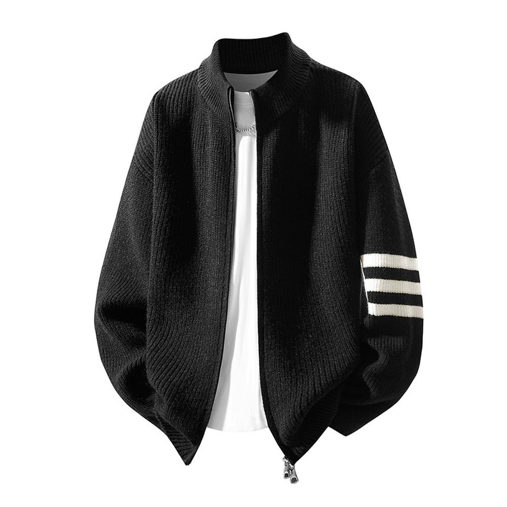 Unisex Zip-Up Knit Cardigan - Oversized Cable Knit Sweater Jacket, Soft & Stretchy For Fall & Winter (Black, Grey, Beige, Red)_viptrois.com
