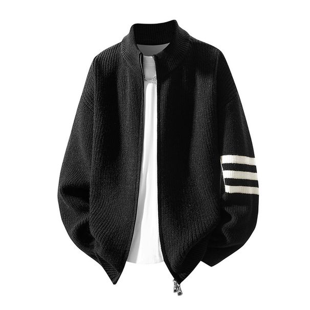 Unisex Zip-Up Knit Cardigan - Oversized Cable Knit Sweater Jacket, Soft & Stretchy For Fall & Winter (Black, Grey, Beige, Red)_viptrois.com