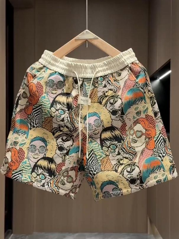 Men's Clothing Summer New Yarn Dyed Jacquard Casual Shorts Trendy Fashion Contrast Color Loose Sports Shorts_viptrois.com