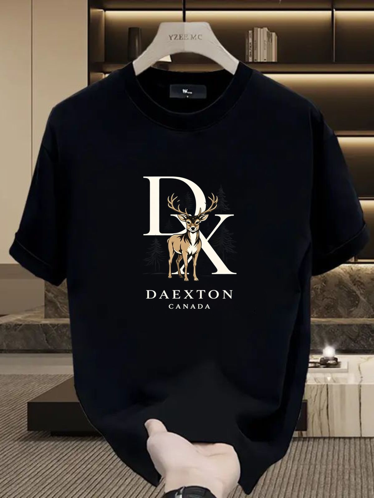 Men's 100% Cotton DAEXTON CANADA DX Letter Elk Pine Print T-shirt Summer Casual Round Neck Regular Fit Canadian Vintage Short Sleeve Graphic Tee_viptrois.com