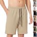 Men's Five-Point Linen Casual Sports Beach Shorts Loose Fit Solid Color Vacation Hawaiian Style_viptrois.com