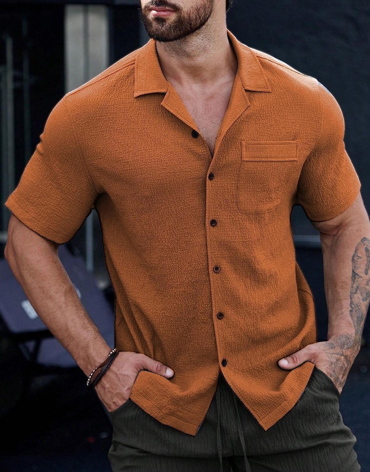 Men's Clothing Short Sleeved Shirt Casual Sports Cardigan Tops_viptrois.com