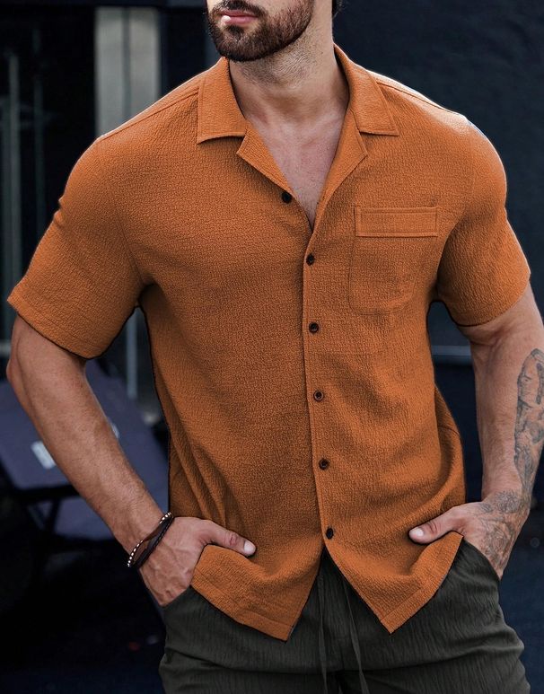 Men's Clothing Short Sleeved Shirt Casual Sports Cardigan Tops_viptrois.com