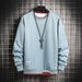 Men's Fleece-Lined Pullover Sweatshirt Winter Casual Streetwear Loose Fit Round Neck Layering Tee With Patch Detail_viptrois.com