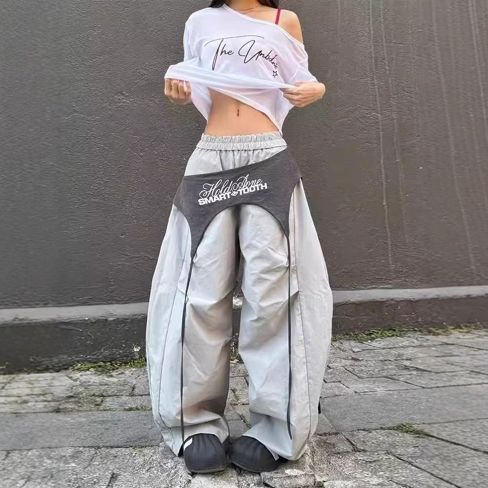 Men's Clothing American Style Layered Design Lace Up Scimitar Pants Casual Summer Street Hip Hop Dance Mopping Paratrooper Trousers_viptrois.com
