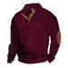 Men's Casual Jacquard Henley Collar Long Sleeve Patchwork Sweatshirt - Winter Warm Pullover With Button Detail, Relaxed Fit_viptrois.com
