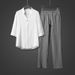 men's clothing thin three-quarter sleeve t-shirt casual suit men's summer large size loose mid-sleeve trousers cotton and linen two-piece set_viptrois.com