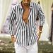 Men's Clothing Long Sleeved Lapel Striped Shirt Loose Shirt_viptrois.com