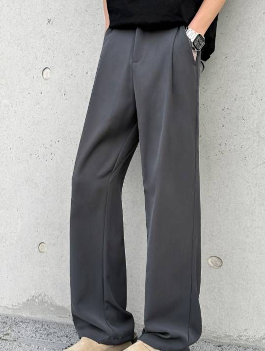 Men's Clothing Slightly Flared Dress Pants With A Drape, Luxurious Style For Spring And Autumn, Loose Straight Leg Casual Pants, Wide Leg Suit._viptrois.com