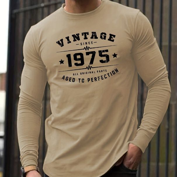 Men's Spring And Autumn Cotton Loose And Comfortable Versatile Retro 1975 Pattern Printed Round Neck Long Sleeve T-shirt Top_viptrois.com