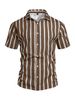 Men's Summer Vertical Striped Short Sleeve Shirt Casual Button Down Beach Shirts_viptrois.com