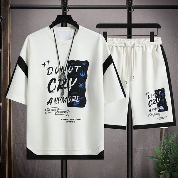 Men's Clothing Short-sleeved T-shirt men's two-piece set mid-sleeve hot sale 2024 new style trendy five-point sleeve top casual suit pure cotton_viptrois.com