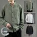 Men's Summer Linen Shirt Casual Simple Long Sleeve Loose Thin Solid Color Youth Cotton And Linen Shirt For Wearing Alone_viptrois.com