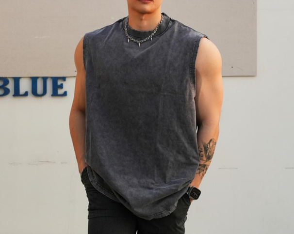 150kg Plus Size Men's Washed Vintage Vest Wax-Dyed Sleeveless Loose Fit Sports Casual T-Shirt Trend_viptrois.com