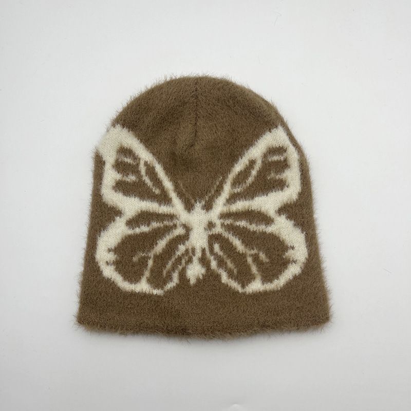 Women's Hats Butterfly Jacquard Plush Hat Autumn And Winter Outdoor Cold Proof Warm Hat European And American Fashion Beanie Hat_viptrois.com