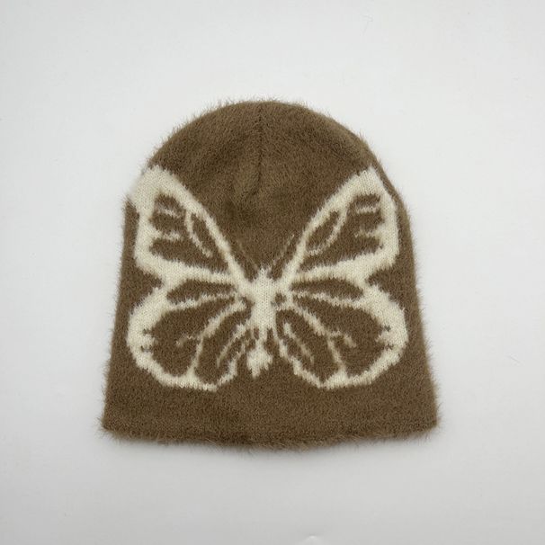 Women's Hats Butterfly Jacquard Plush Hat Autumn And Winter Outdoor Cold Proof Warm Hat European And American Fashion Beanie Hat_viptrois.com