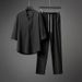 Men's Clothing Summer Thin Five Point Sleeve Casual Ice Silk Suit Men's Two Piece Suit Large Size Loose Mid Sleeve T Shirt Sports_viptrois.com