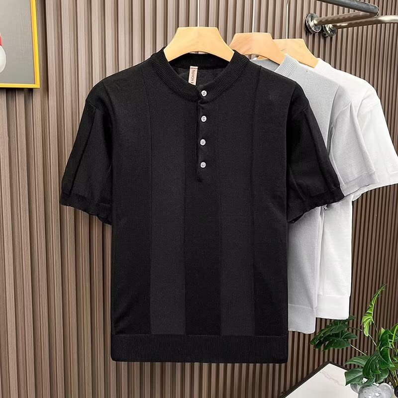 Men's Clothing Men's Style Knitted Polo Shirt Short Sleeved Summer Thin Breathable Retro Pocket Style Trendy Top_viptrois.com