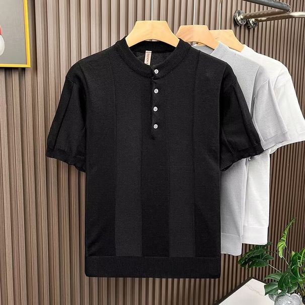 Men's Clothing Men's Style Knitted Polo Shirt Short Sleeved Summer Thin Breathable Retro Pocket Style Trendy Top_viptrois.com