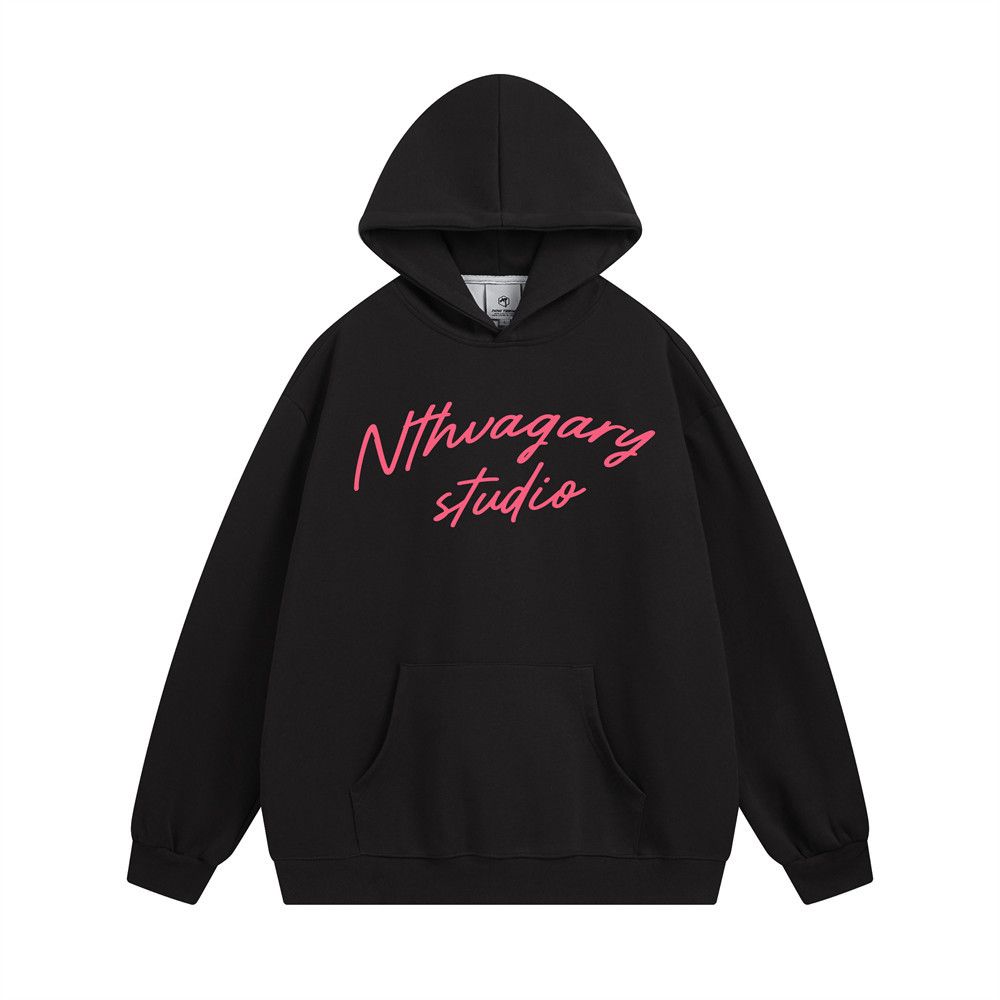 Handwritten Artistic Letter Print Hooded Sweatshirt Men's Loose Trendy Brand Vibe Autumn Winter Casual Sports Shirt_viptrois.com