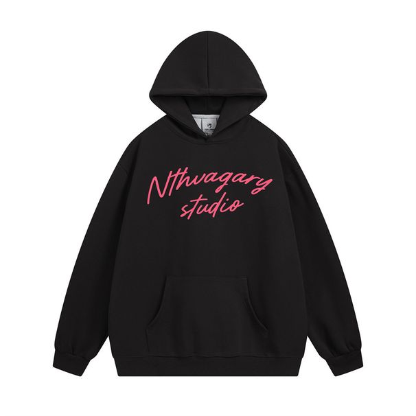 Handwritten Artistic Letter Print Hooded Sweatshirt Men's Loose Trendy Brand Vibe Autumn Winter Casual Sports Shirt_viptrois.com