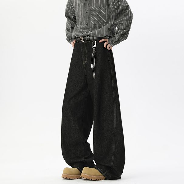 American High Street Autumn Winter Retro Casual Denim Raw Cowhide Scimitar Jeans Unisex Loose Plus Size Straight Long_viptrois.com