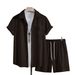Men's Clothing Solid Color Corduroy Short Sleeved Shirt Shorts Fashion Sports Leisure Suit_viptrois.com