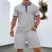 Men's Clothing Waffle Print Collar Sleeved Shorts Casual Two Piece Suit_viptrois.com