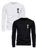 Men's Long Sleeved Round Neck Black T-shirt Top Loose 100 Cotton Tops Pik K 2pcs Set_viptrois.com