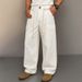 Men's Fashion Street Solid Color Drawstring Multi Pocket Pure Cotton Straight Leg Daily Versatile Overalls_viptrois.com