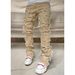Men's Patchwork Layered Denim Pants – Relaxed Straight-Leg Jeans (Mid-Rise, Button Fly, Summer Casual)_viptrois.com