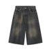 Men's Clothing Retro Dark Blue Denim Shorts Men's Niche Versatile Trendy Brand Loose Straight Wide Leg Cropped Pants Drape_viptrois.com