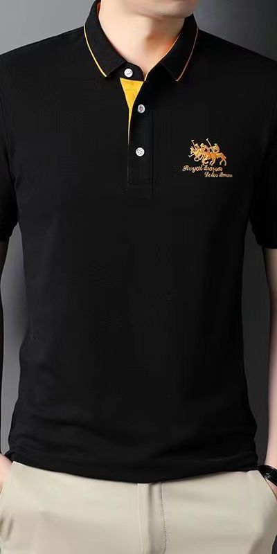 Men's Clothing High quality non iron embroidered men's polo shirt short sleeved tops casual business middle aged and young dad's clothing_viptrois.com