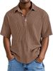 Men's Clothing New Double Layer Crepe Lapel Button Short Sleeved Casual Versatile Shirt_viptrois.com