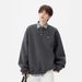 Embroidered Henry collar hoodie, loose and lazy for spring and autumn, youthful and casual long sleeved top_viptrois.com
