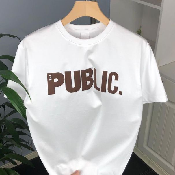 Men's Summer Crew Neck Printed Letter Short Sleeve Trendy Versatile Mercerized Cotton High Quality Bottom Shirt Top T-Shirt_viptrois.com