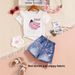 Mother & Kids INS Girls Fashion Denim & Banana Print Round Neck Short Sleeved T Shirt Set_viptrois.com